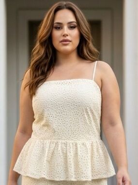2 for $30 | Cream Eyelet Peplum Camisole